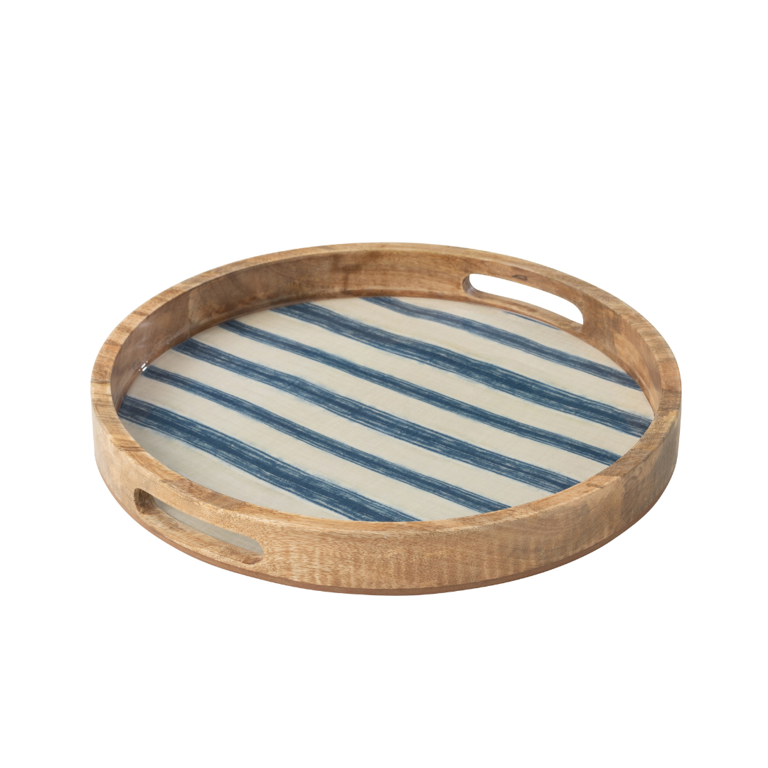 ANAYA STRIPES ROUND TRAY | BLUE/WHITE 40X4.5CM