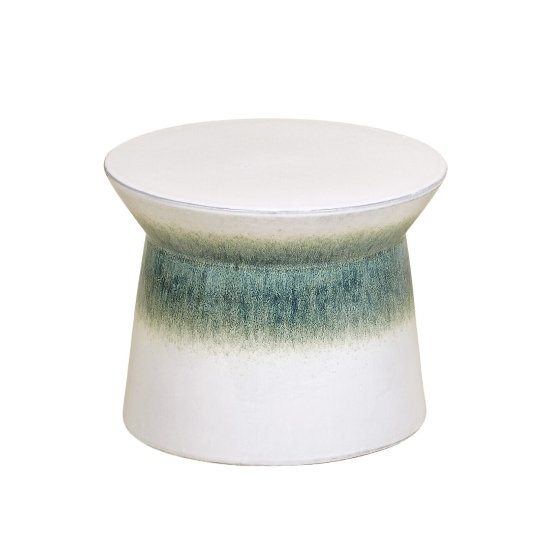 MISTRAL CERAMIC STOOL | WHITE/TURQUOISE 37X30CM