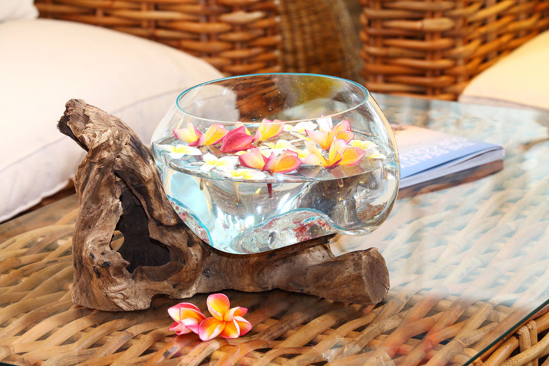 CLEO BOWL - TEAK ROOT - GLASS BOWL