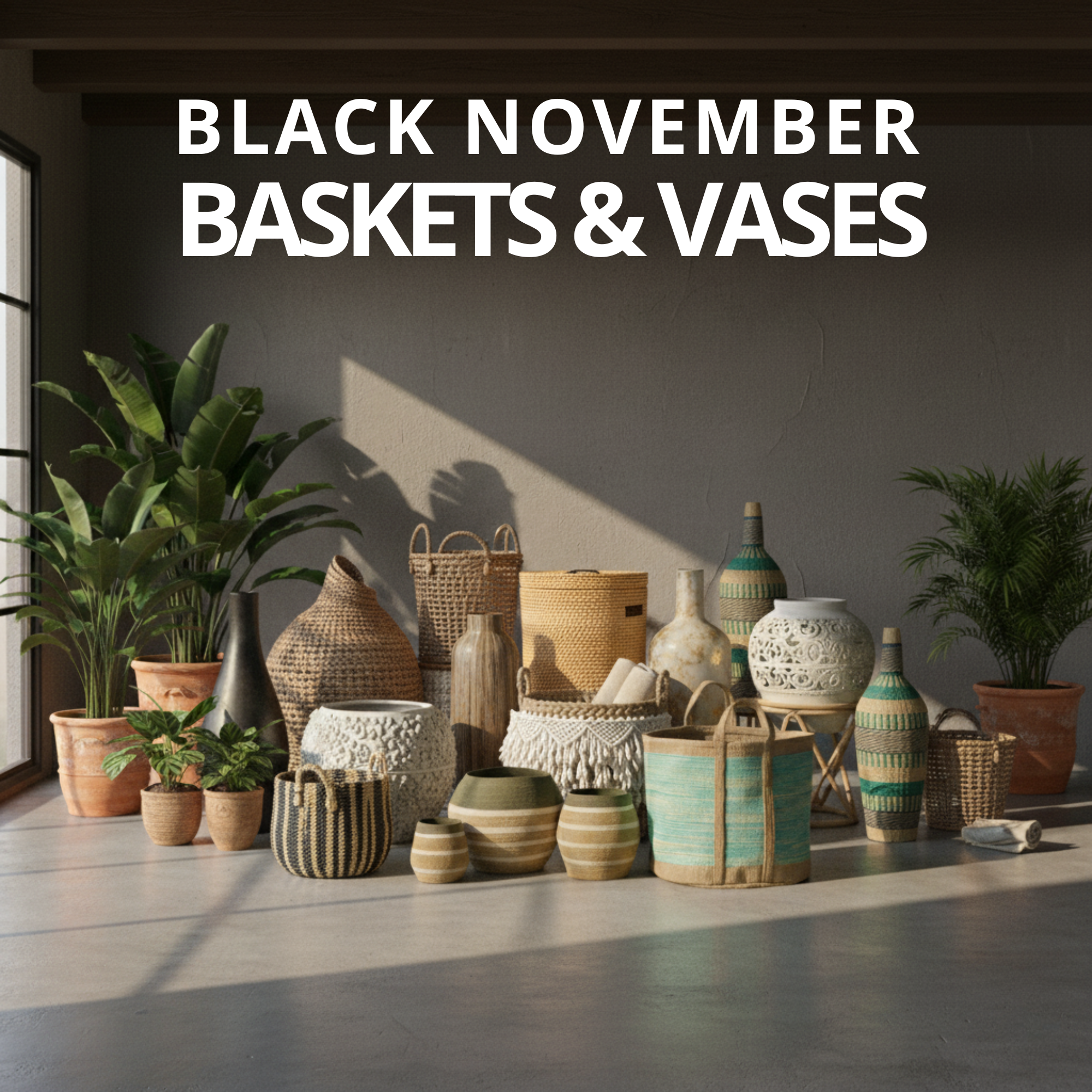 BLACK NOVEMBER VASES BASKETS & POTS