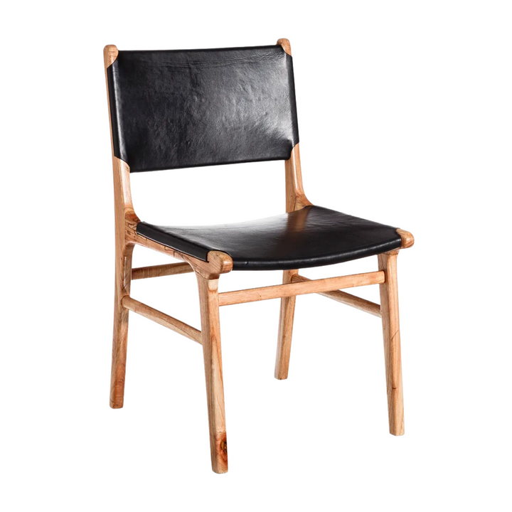 BUFFALO TEAK AND LEATHER DINING CHAIR | BLACK 50X52X83CM