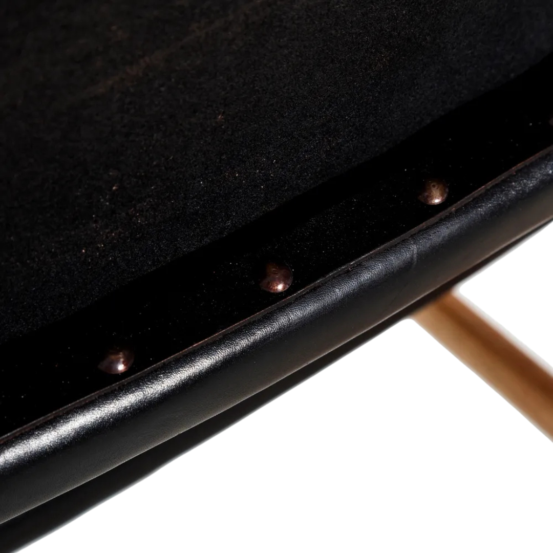 BUFFALO TEAK AND LEATHER DINING CHAIR | BLACK 50X52X83CM