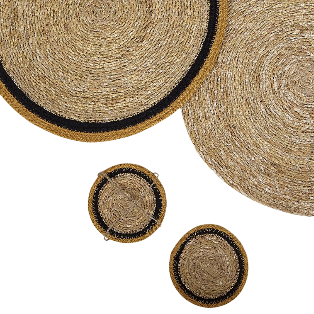 STRAW COASTER S/4 | MUSTARD/BLACK/NATURAL 10CM