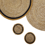 STRAW COASTER S/4 | MUSTARD/BLACK/NATURAL 10CM