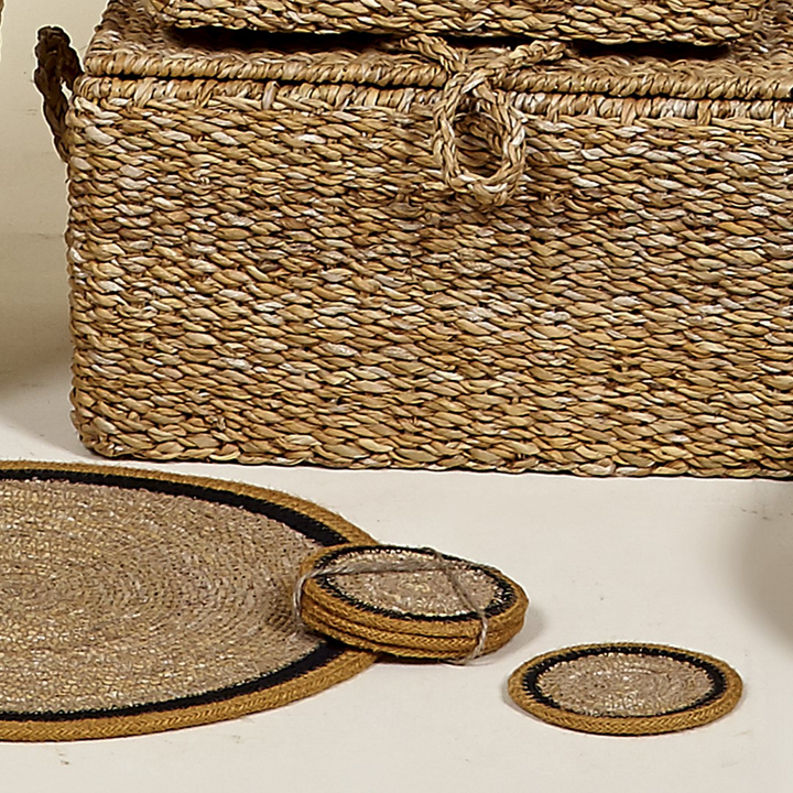 STRAW COASTER S/4 | MUSTARD/BLACK/NATURAL 10CM