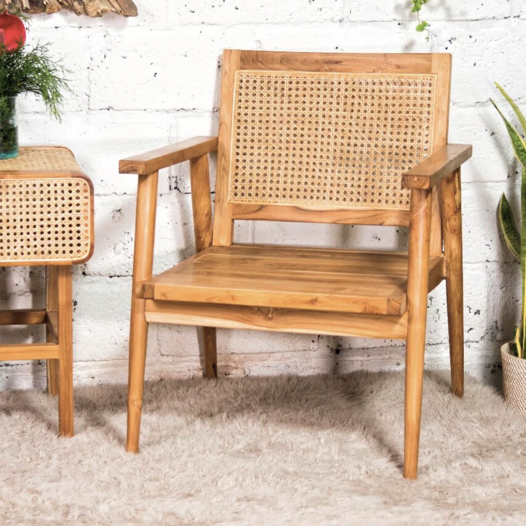 BORA BORA TEAK WOOD & RATTAN ARMCHAIR | 57X65X80CM
