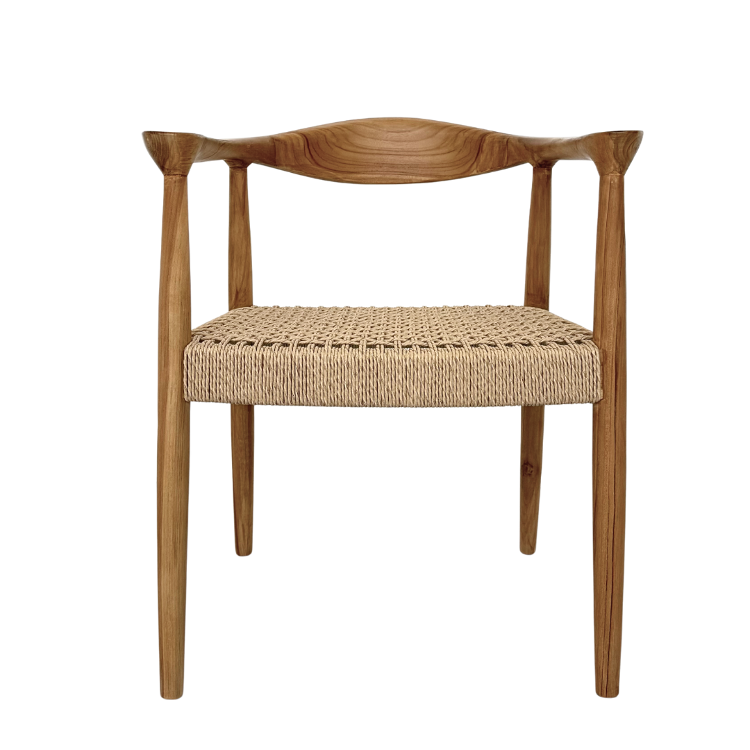 Mur Dining Chair front view with woven rattan seat detail.