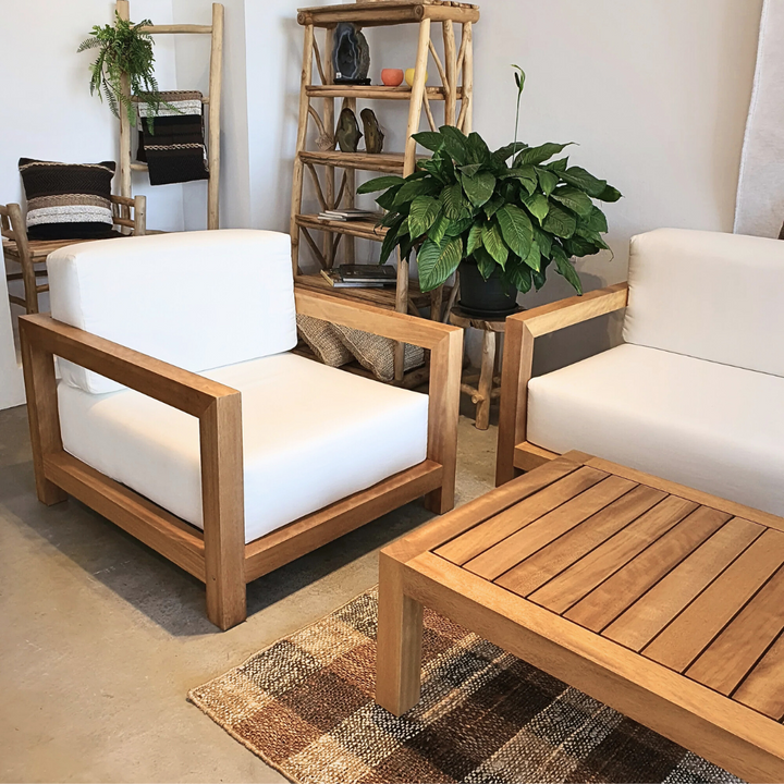 SANTORINI SOLID TEAK SOFA | WHITE