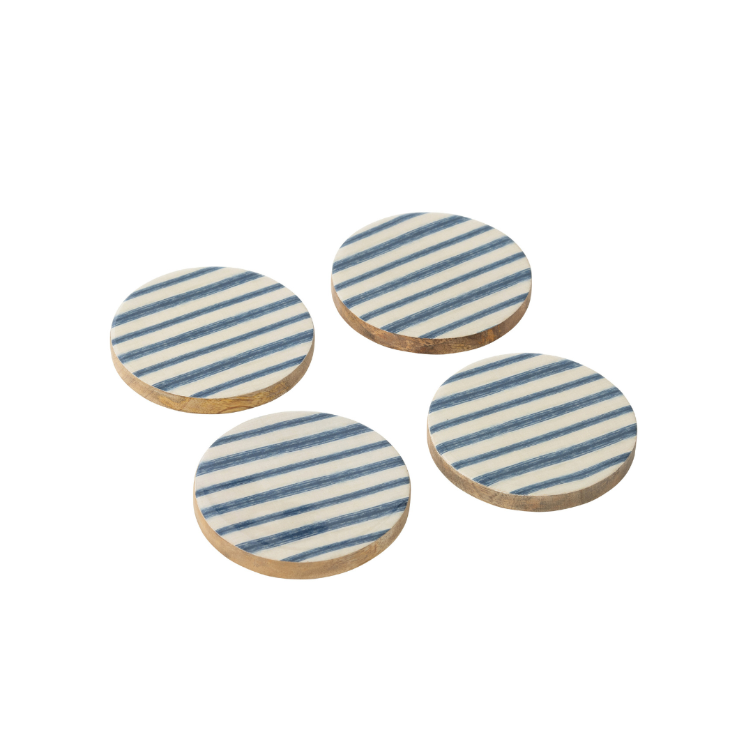ANAYA STRIPES COASTER S/4 | BLUE/WHITE 10CM