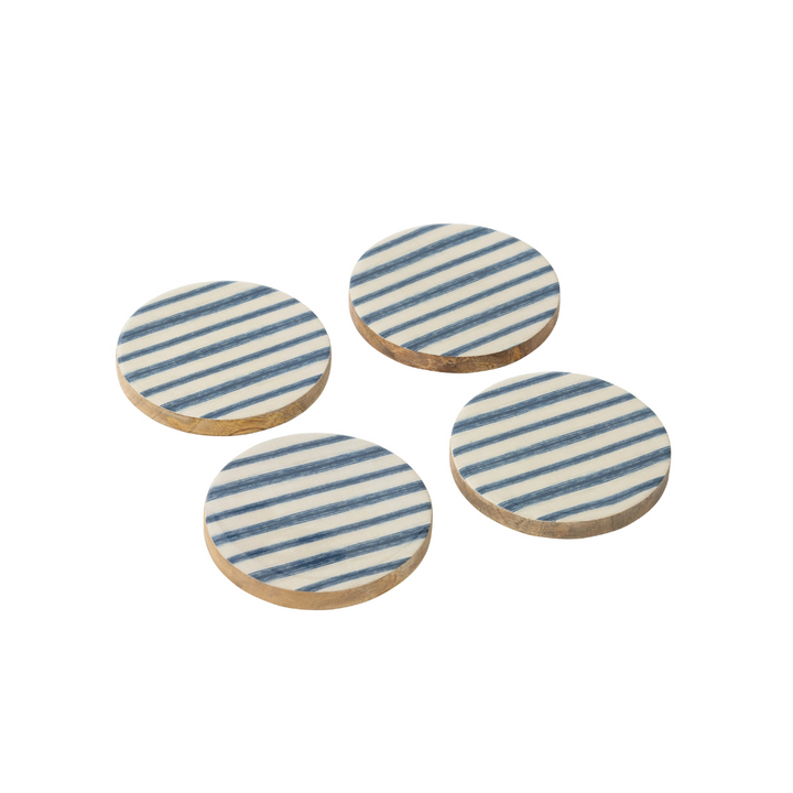 ANAYA STRIPES COASTER S/4 | BLUE/WHITE 10CM