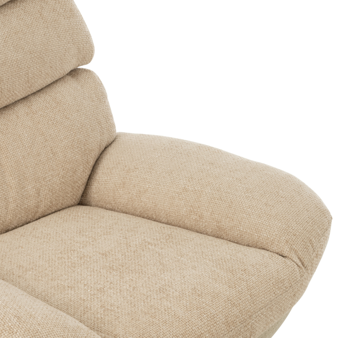 Close-up of arm and seat cushions on Zena lounge chair