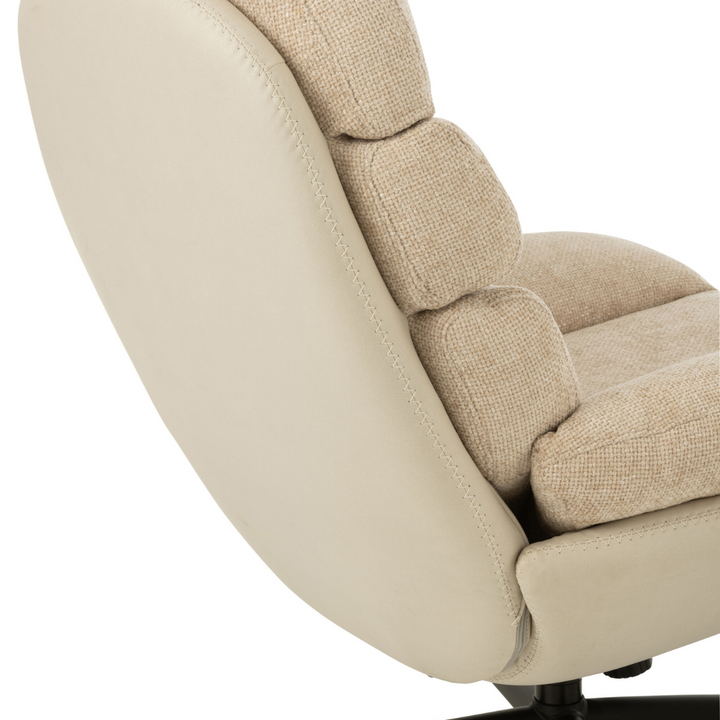 Close-up of backrest padding and textured beige fabric