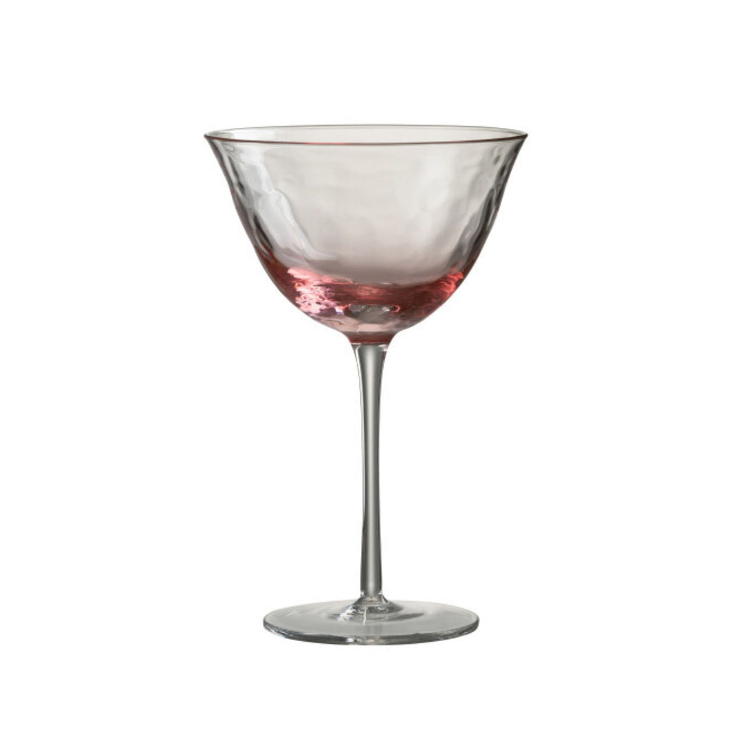 Front view of the Abstra Glass Cup with wide sculptural bowl and tinted base.