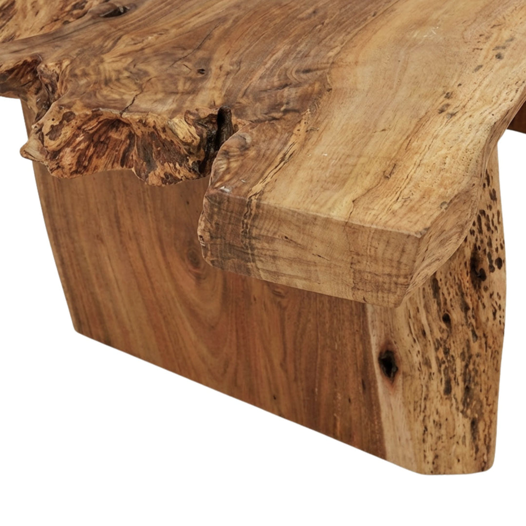 Front view of the Acacia coffee table showcasing its solid wood top and organic edges.