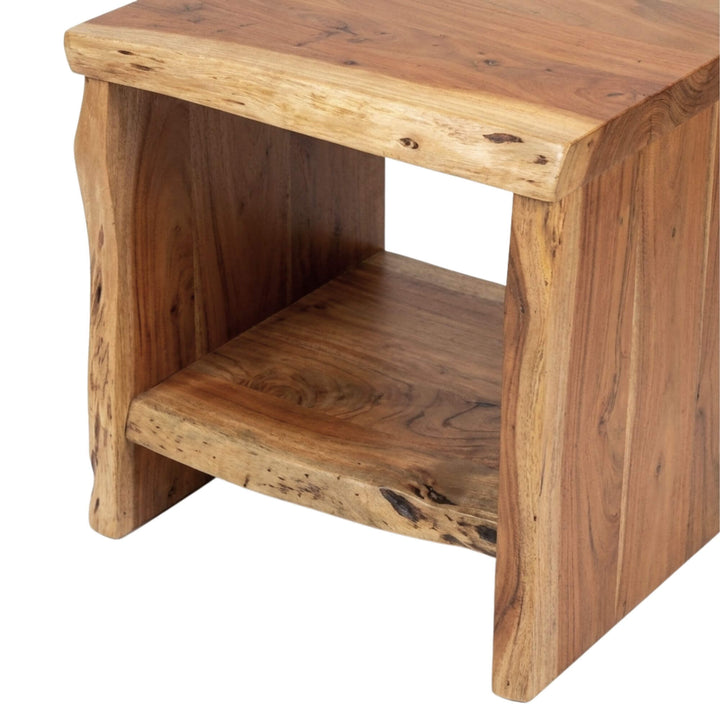 Side view of the Acacia Edge bedside table showing its clean lines and sturdy construction.