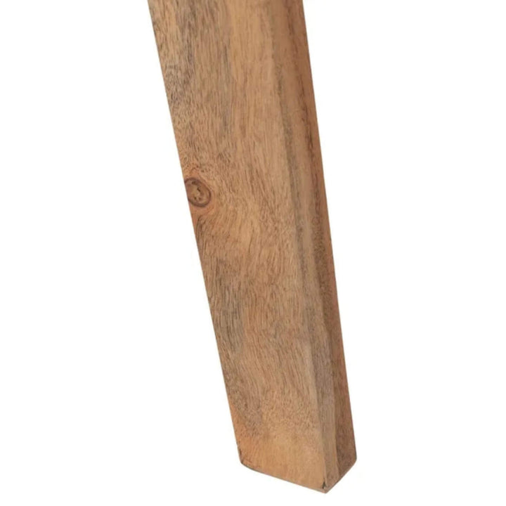 Detail of acacia wood leg highlighting its craftsmanship and organic texture.