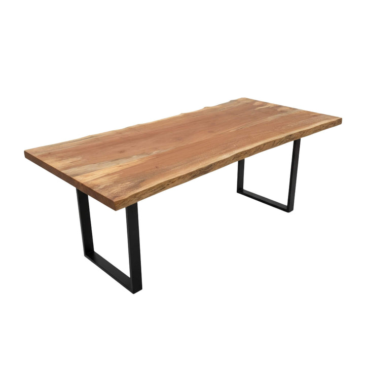 Front angle of the Acacia Dining Table showing natural live-edge wood design.
