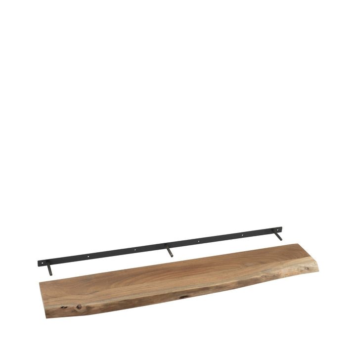 Front view of the acacia edge floating shelf showing its natural live edge and slim profile.