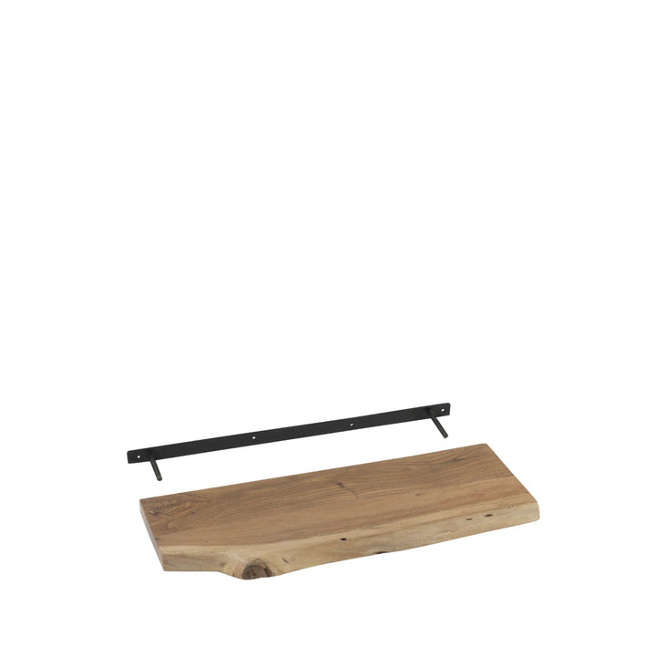 Front view of the acacia edge floating shelf showing its natural live edge and slim profile.