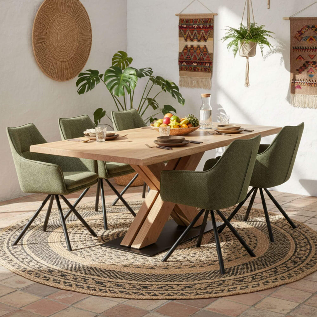 Living room featuring Acacia x Dining table and Surat dining chair in Green