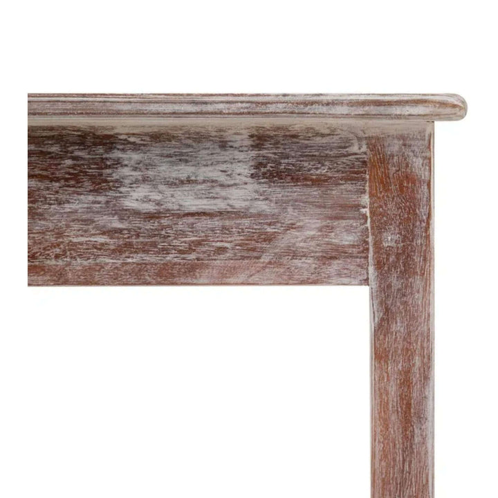 Close-up of the upper frame of the Adrastea Side Table, highlighting the craftsmanship and soft distressing.
