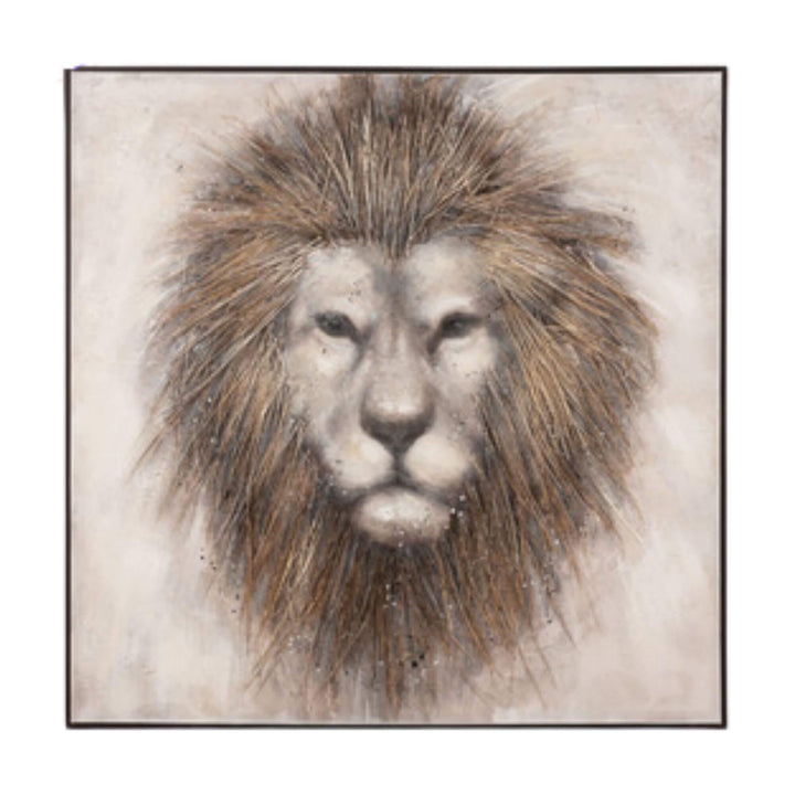 Front view of Africa Painting featuring lion artwork with natural fibers.