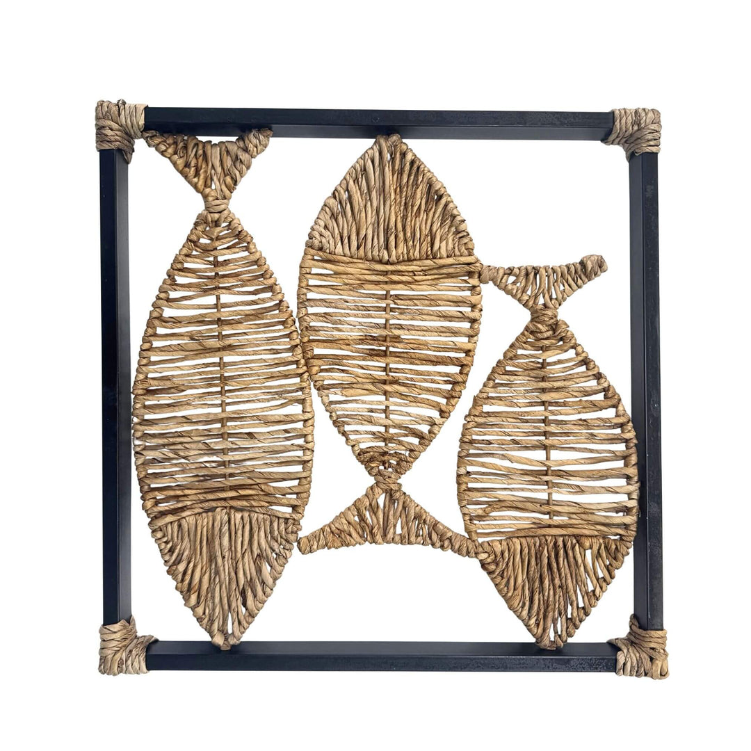 Full view of square Agiba Fish Wall Deco showcasing coastal-inspired handcrafted design