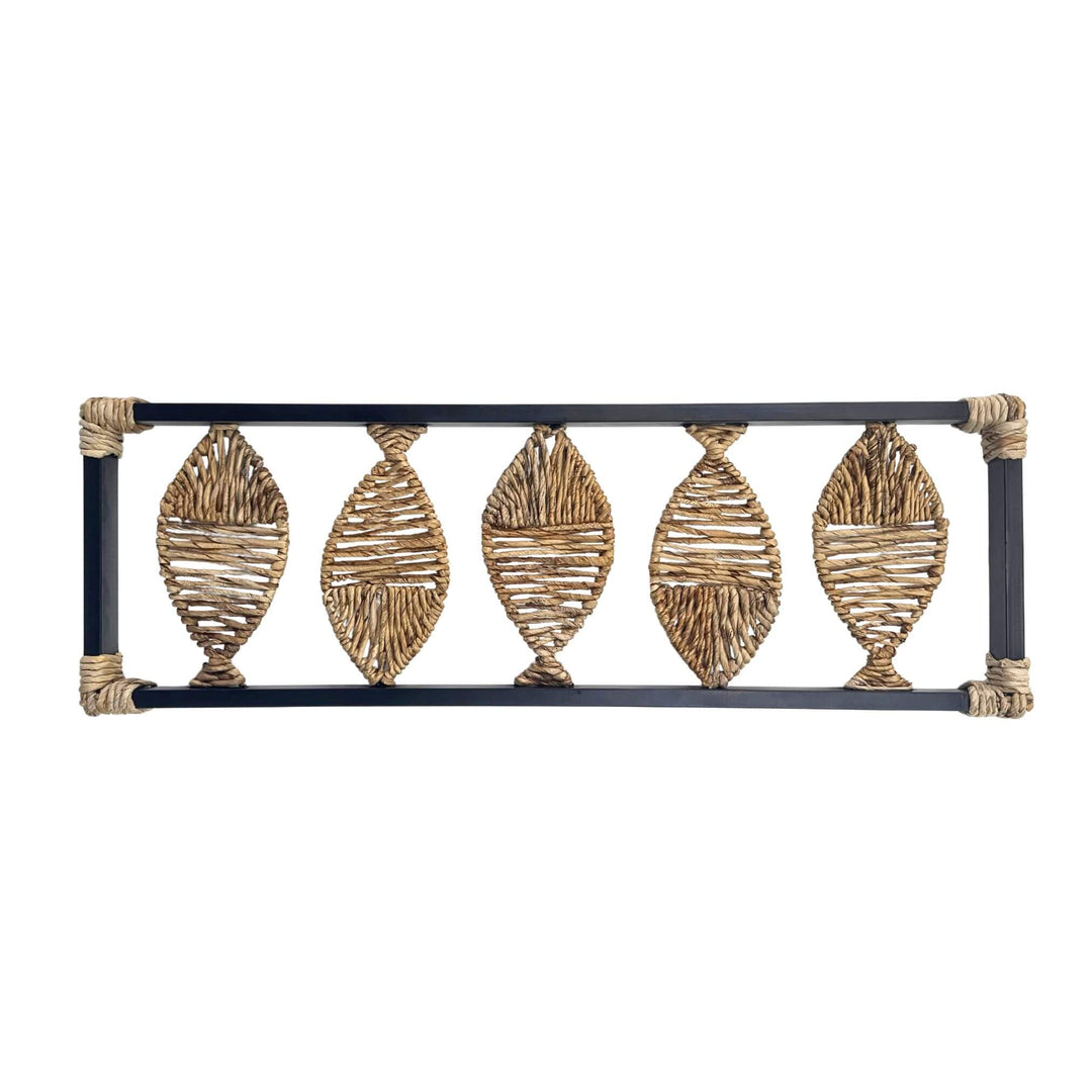 Agiba Fish Wall Deco with fish-shaped banana fiber weaving in black iron frame