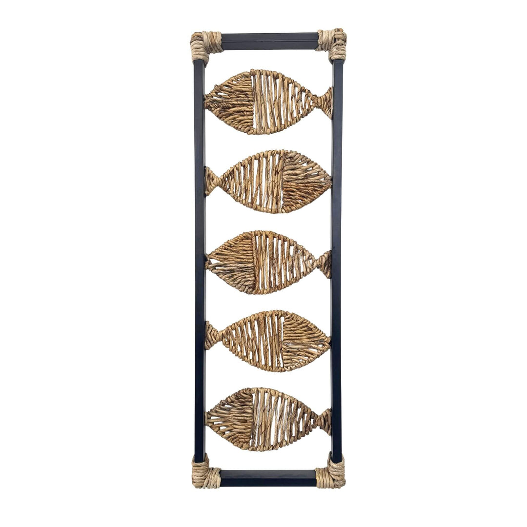 Side view of Agiba Fish Wall Deco highlighting handcrafted fish design in banana fiber and iron