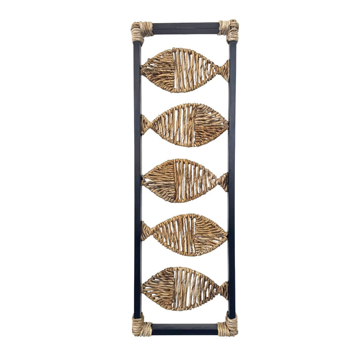 Side view of Agiba Fish Wall Deco highlighting handcrafted fish design in banana fiber and iron