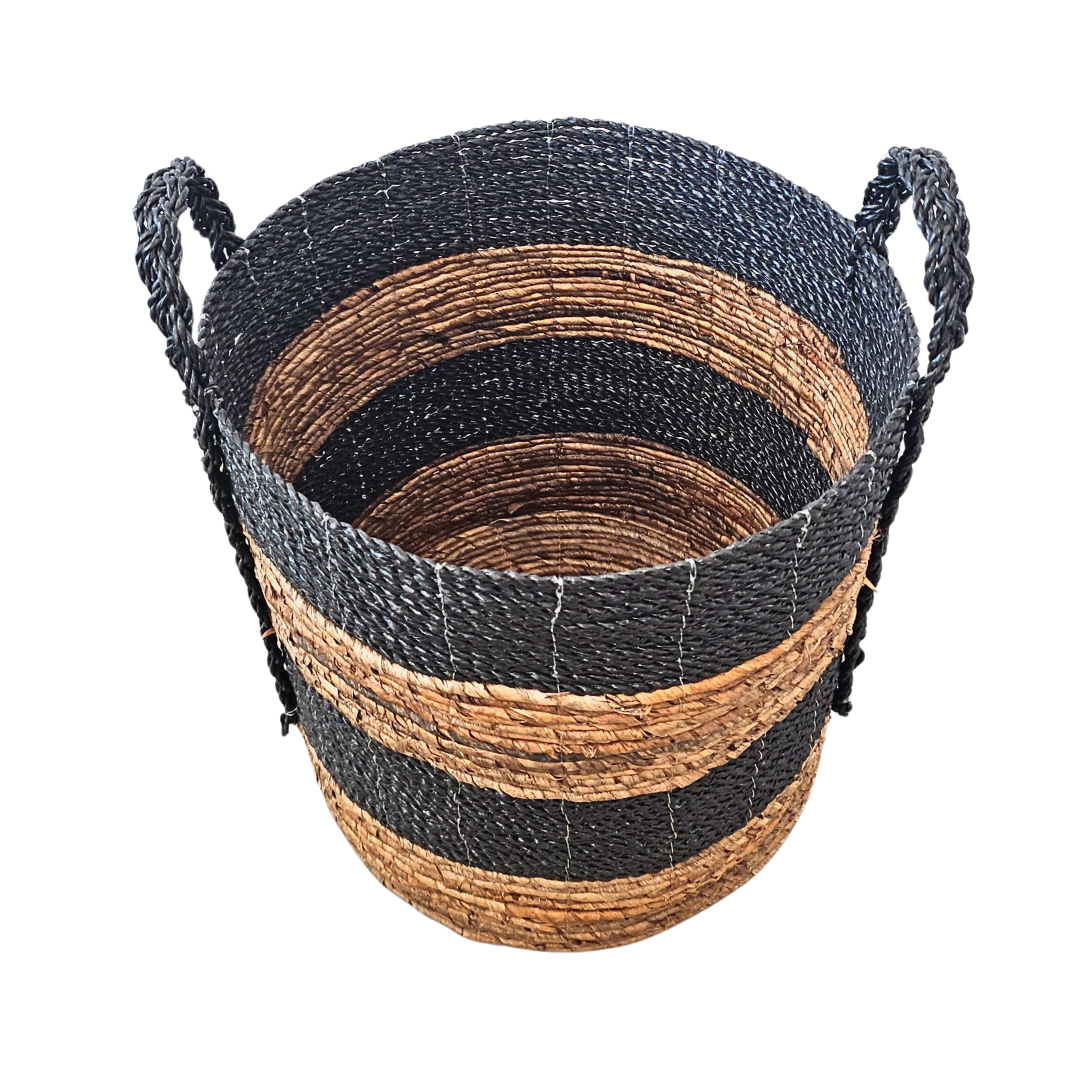 Small Aguadilla Basket with striped banana fiber design.