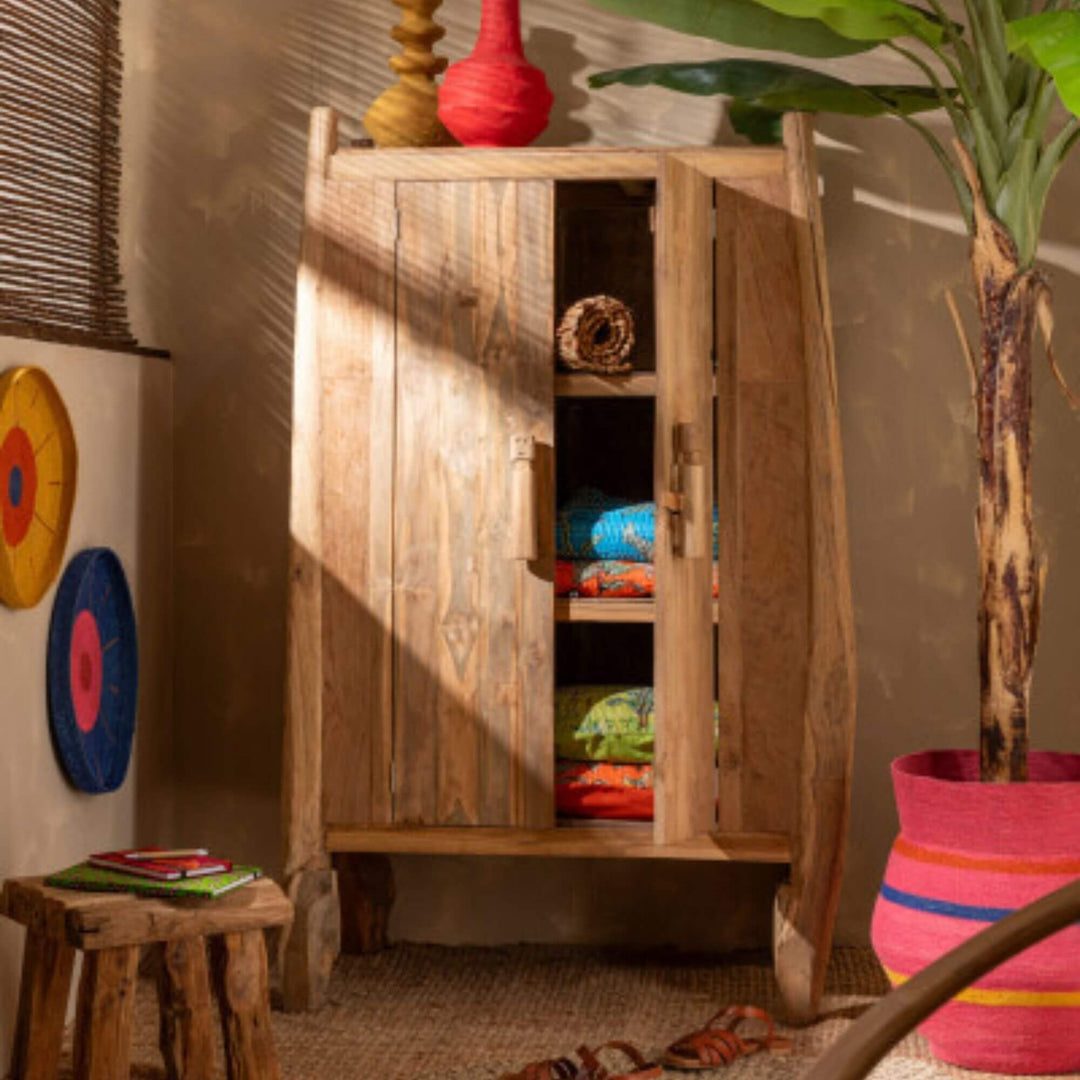 Akan Basket styled in a natural interior with wooden furniture.