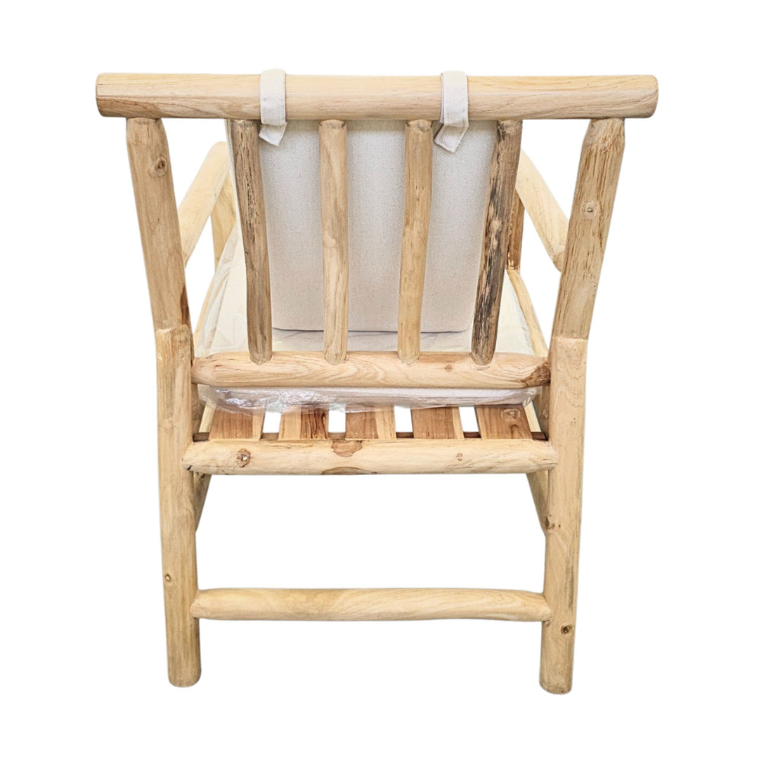 Back view of the Akasa Teak Branch Dining Chair highlighting the vertical branch slats.