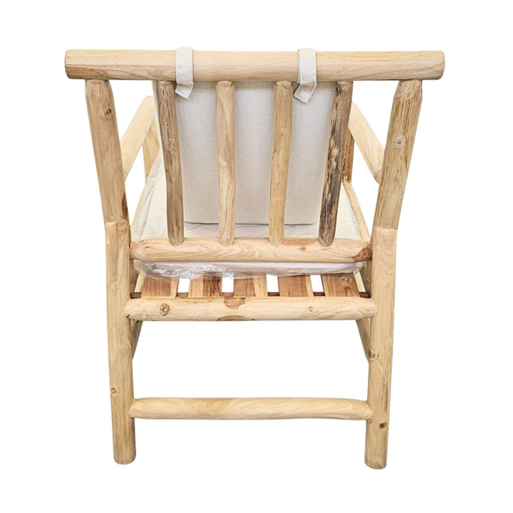 Back view of the Akasa Teak Branch Dining Chair highlighting the vertical branch slats.