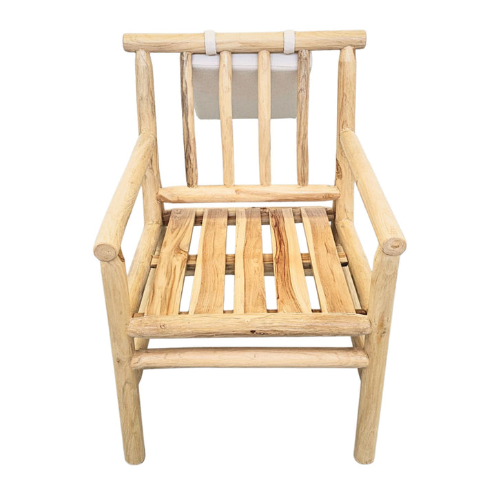 Front view of the Akasa Teak Branch Dining Chair showing its natural teak frame.
