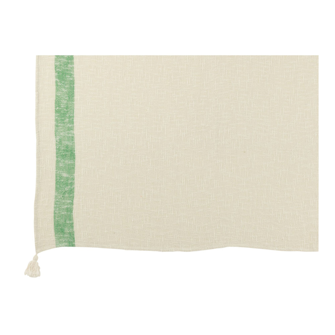 Alga Plaid with wide green band on ivory and tassel detail.