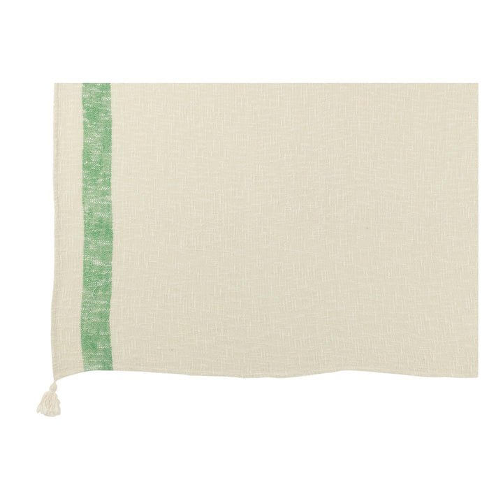 Alga Plaid with wide green band on ivory and tassel detail.