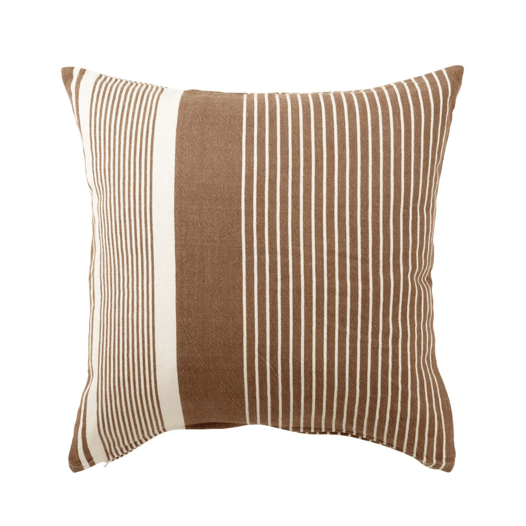 Front view of the Alma Cushion Brown with brown and white vertical stripes.