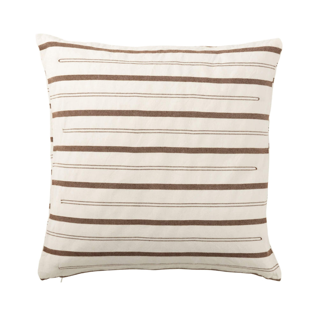 Front view of the Alma Stripes Cushion featuring cream fabric with brown horizontal stripes.