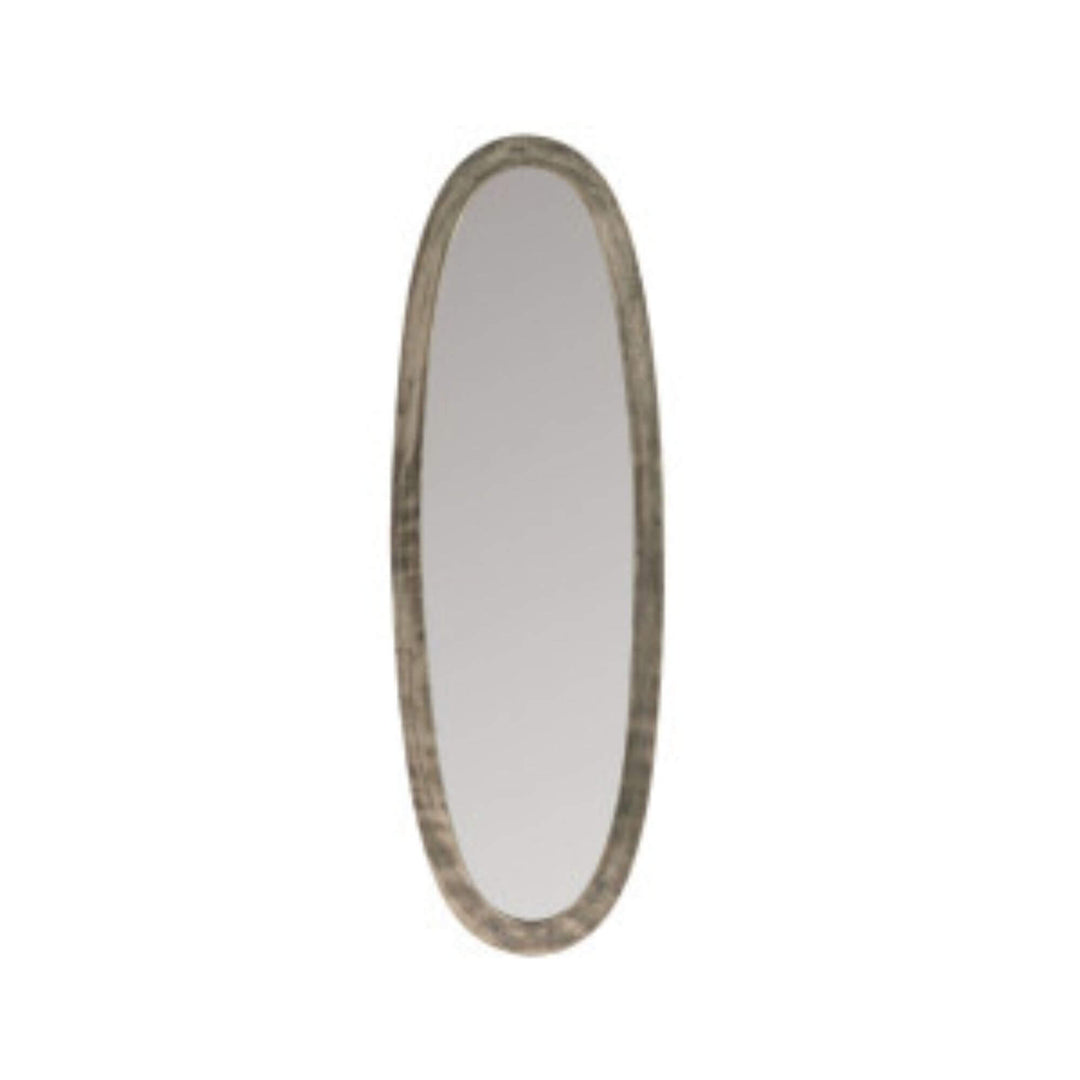 Oval wall mirror size S with slim aluminum frame in matte natural finish