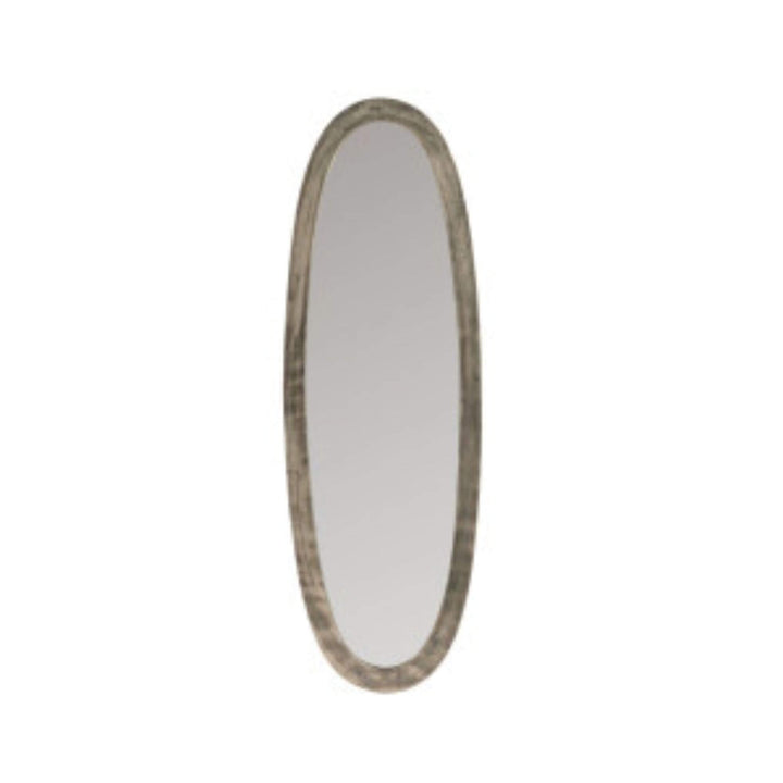 Oval wall mirror size S with slim aluminum frame in matte natural finish