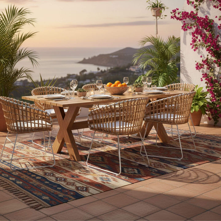 Outdoor setting of Amalfi dining chair white and Santorini dining table