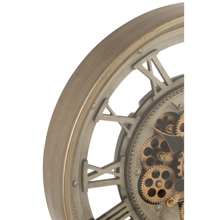 Close-up detail of the metal frame and Roman numerals highlighting the vintage design.