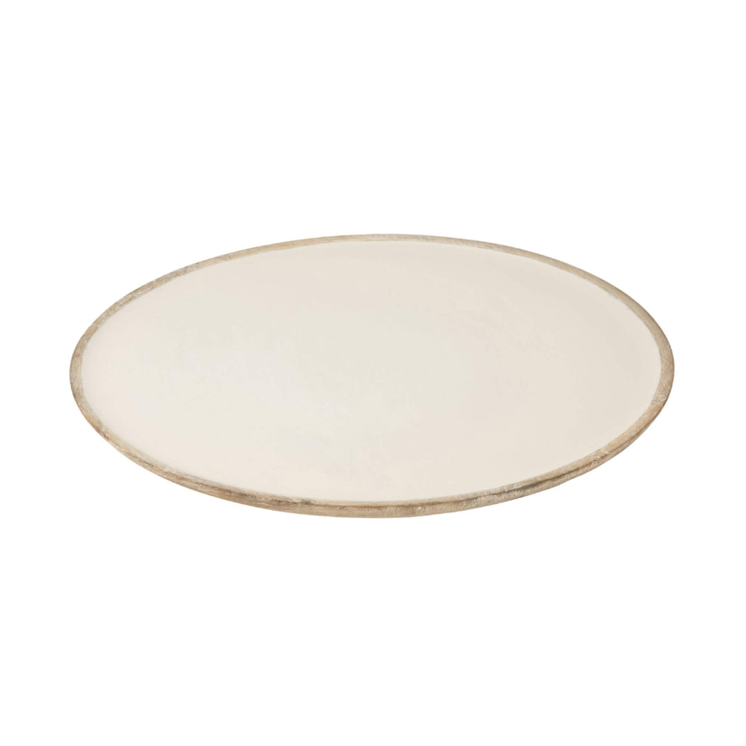 Anaya White Plake Lazy Susan Tray with white inlay on natural mango wood.