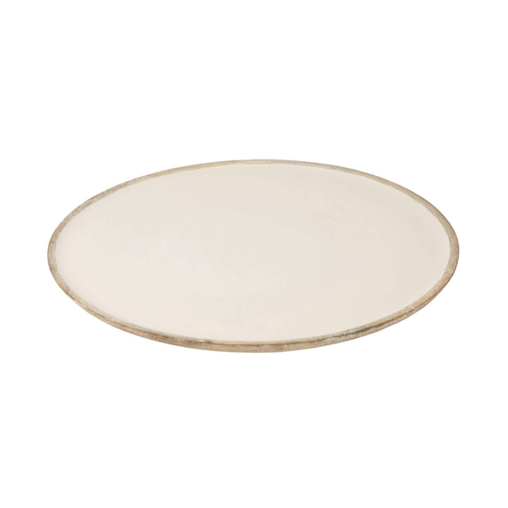 Anaya White Plake Lazy Susan Tray with white inlay on natural mango wood.