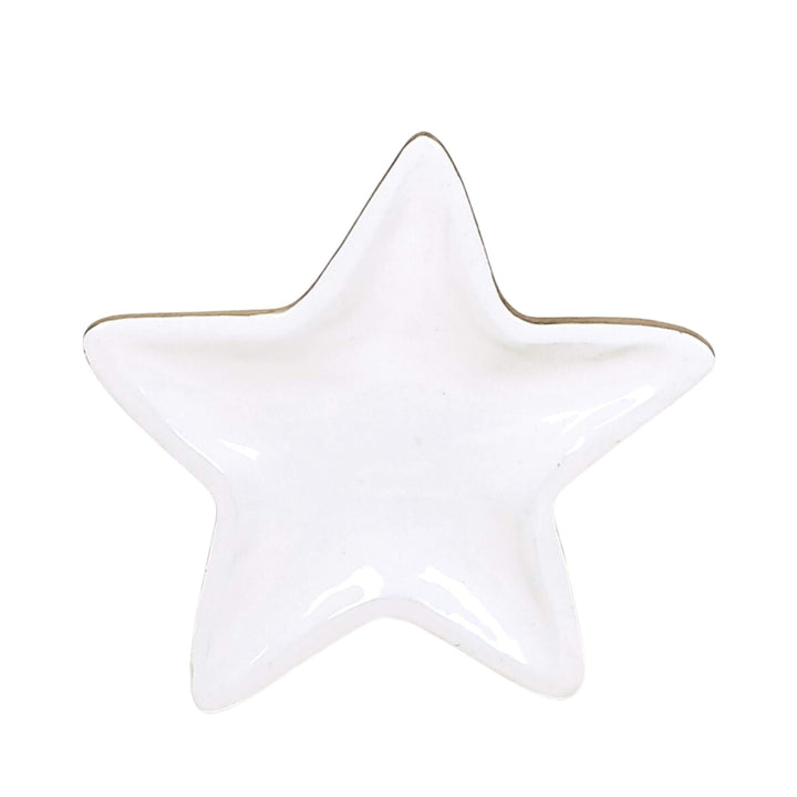 Top view of the white starfish-shaped tray with soft natural edging.