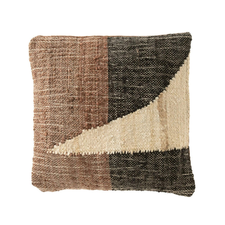 Ankara Cushion front view with multicolor geometric woven pattern.