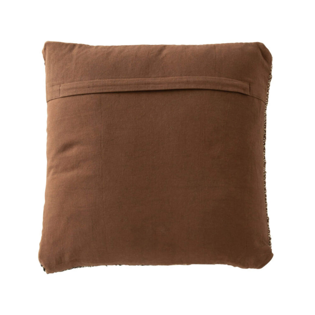 Ankara Cushion back view with plain brown cotton fabric.