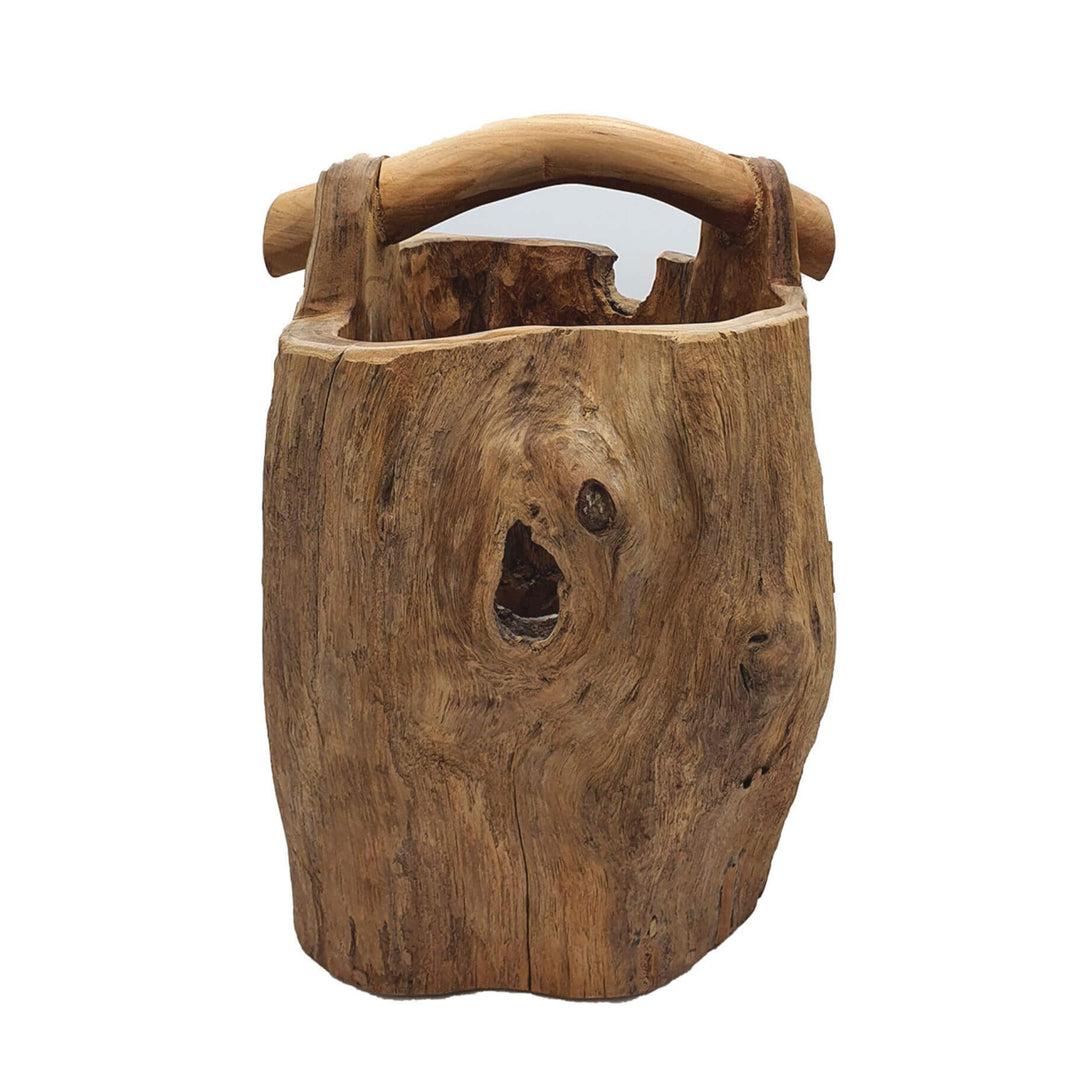 Front view of the handcrafted Aquarius Teak Pot made from solid teak.