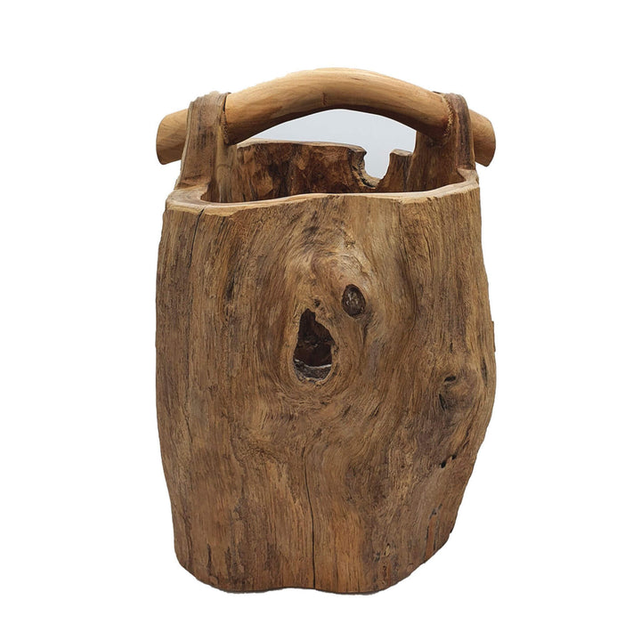 Front view of the handcrafted Aquarius Teak Pot made from solid teak.
